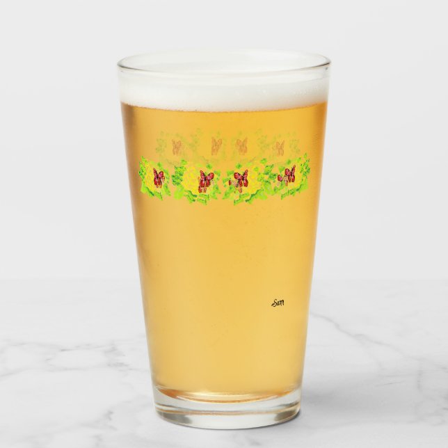 Glass Kopp: asiatisk blomma med fjäril Glaskopp (Framsida fylld)