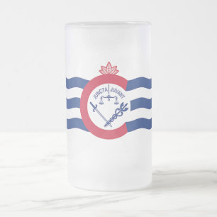 Glass Mugg, fryst, med flagga av Cincinnati, Fören Frostat Ölglas