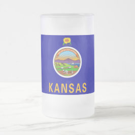 Glass Mugg, fryst, med flagga av Kansas, Förenta s Frostat Ölglas