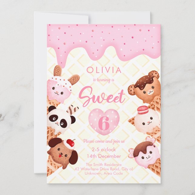 Glass och godis Rosa Girl Girl Kid Birthday Inbjudningar (Framsida)