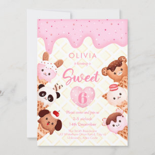 Glass och godis Rosa Girl Girl Kid Birthday Inbjudningar