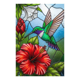 Glass Patchwork Hummingbird Garden Floral Mosaic Fototryck