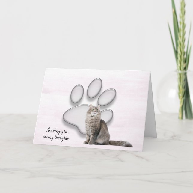 Glass Pawprint for Cat Loss Loss Sympathy Kort (Framsida)