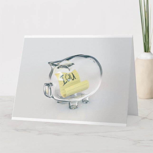 Glass Piggy Bank IOU Kort (Framsida)