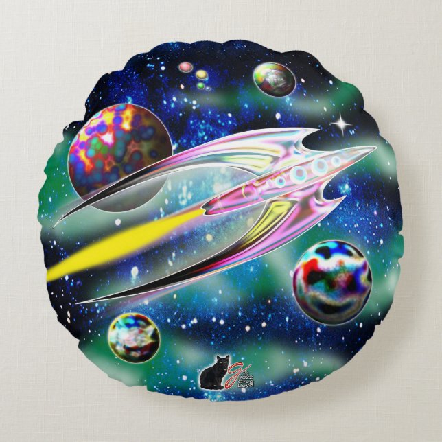 Glass Rocket Rund Kudde (Framsidan)