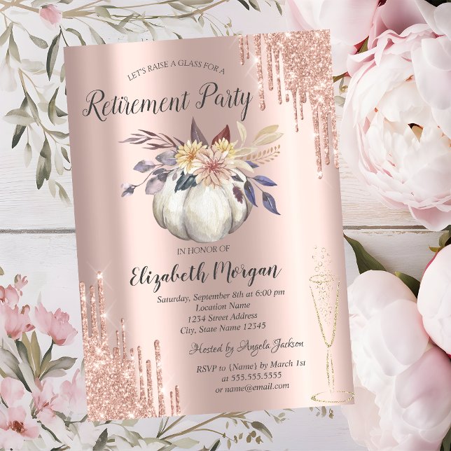 Glass Rosa Guld Glitter Dropar Pumpkin Pension  Inbjudningar (Skapare uppladdad)