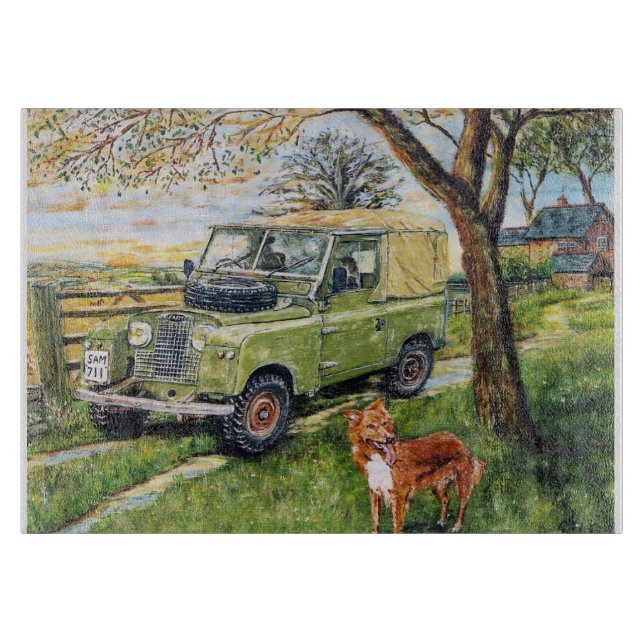 Glass skärbräda med den Land Rover bilden (Framsidan)