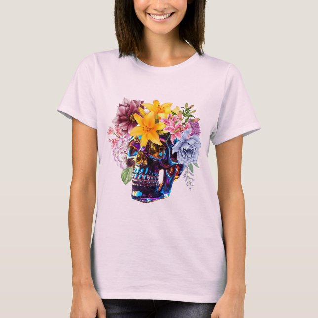 Glass Skull with Spring Flowers   WOMEN'S T SHIRT (Framsida)