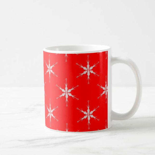 Glass Snöflingor på röd bakgrund Kaffemugg (Höger)