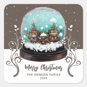 Glass Snowball Winter Village Foliage jul Fyrkantigt Klistermärke
