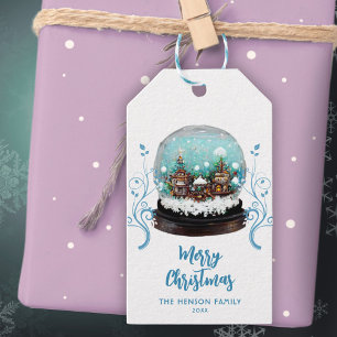 Glass Snowball Winter Village Foliage jul Presentetikett
