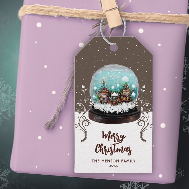Glass Snowball Winter Village Foliage jul Presentetikett (Skapare uppladdad)