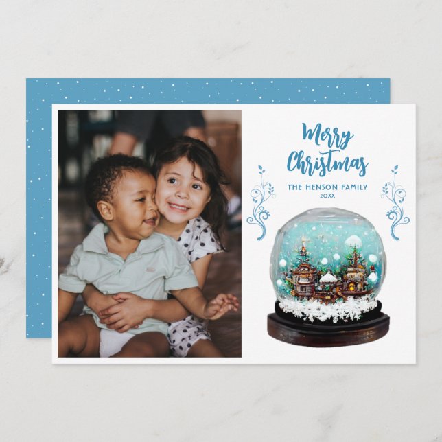 Glass Snowball Winter Village Foto jul Julkort (Fram/baksida)