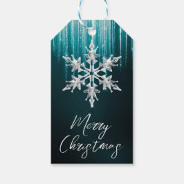 Glass Snowflake på Teal Winter Icicles jul Presentetikett