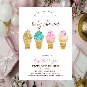 Glass Strimmig Rosa Baby Shower  Inbjudningar