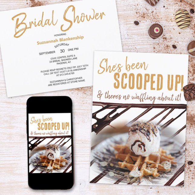 Glass Strutår på Vaffel Bröllopsdusch  Inbjudningar (Grab attention with a fun bridal shower invitation cover of a scoop of ice cream on a waffle. )