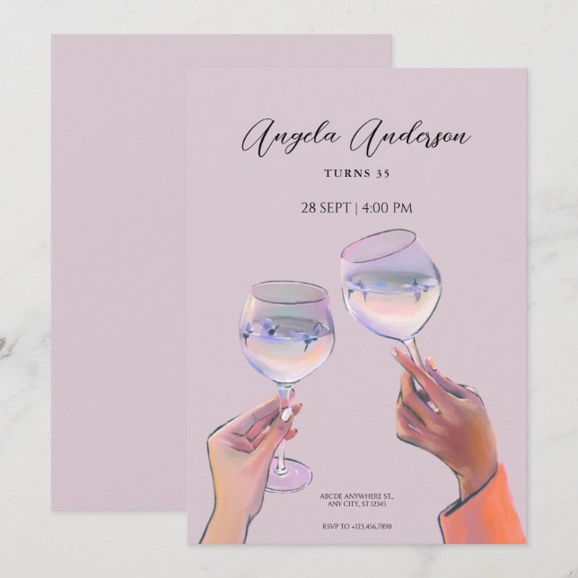 Glass toast cheast-födelsedag inbjudningar (Fram/baksida)