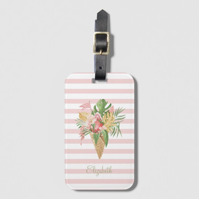 Glass,Tropisk Löv Frukt,Rosa Rand Bagagebricka (Framsida vertikal)