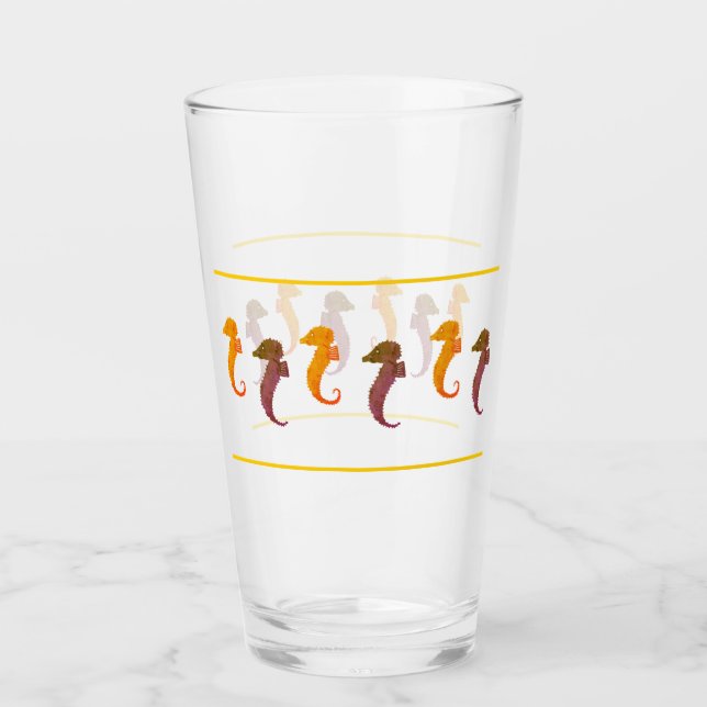 Glass Tumbler - Orange och bruna sjöhästar Glaskopp (Framsida)