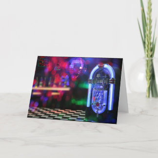 Glass undertecknar och vintagejukeboxen kort