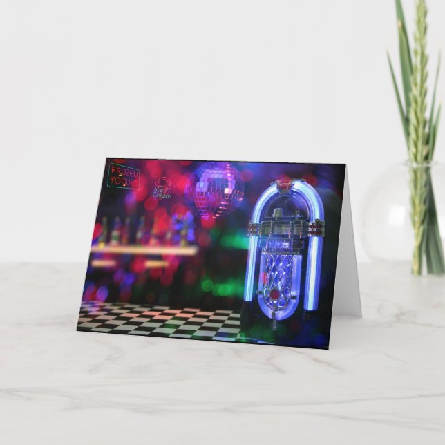 Glass undertecknar och vintagejukeboxen kort (Framsida)