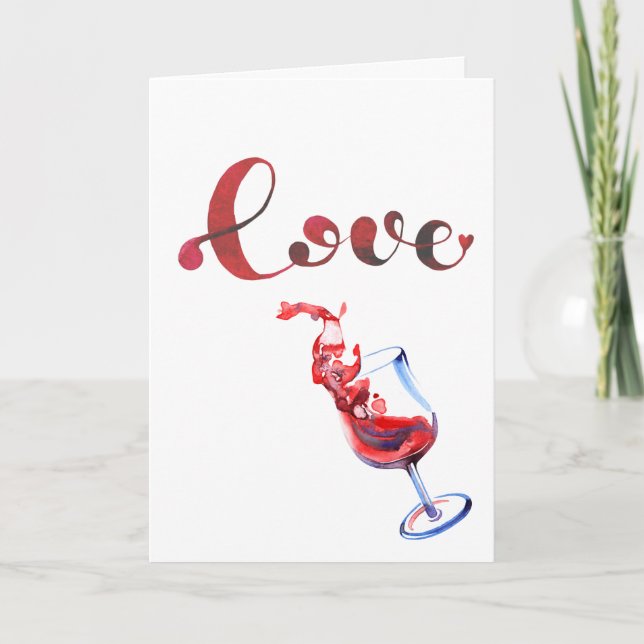 Glass Valentindagen för det befläckade Vin-glaset  Helgkort (Framsida)