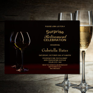 Glass vid Black Guld Surprise Pension Party Vin Inbjudningar