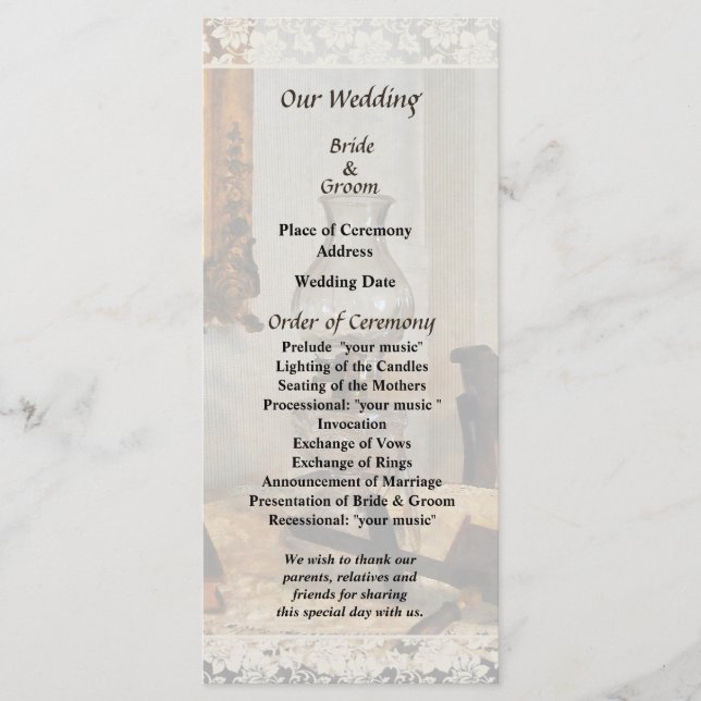 Glassampel och Stereopticon-bröllopsprogram Program (Framsida)