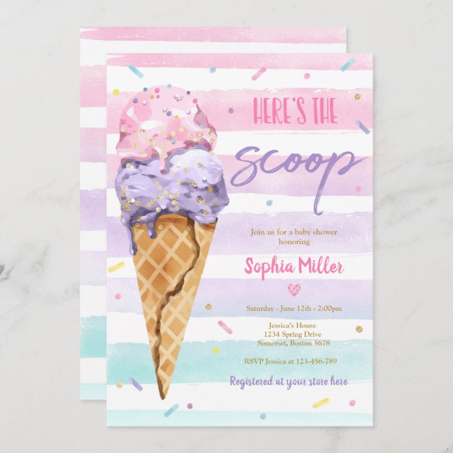 Glassbarnhoweriet Här Är Scoop Baby Shower Inbjudningar (Fram/baksida)