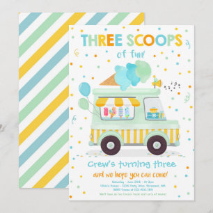 Glassbil Lastbil Three Scoops Of Fun 3-års Inbjudningar