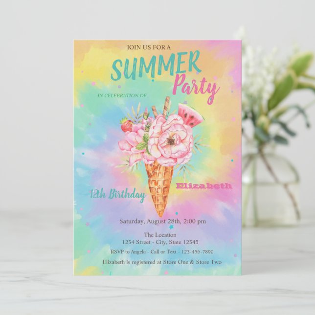 Glassblommor Frukter Sommar Tye Dye Födelsedag  Inbjudningar (Stående Fram)