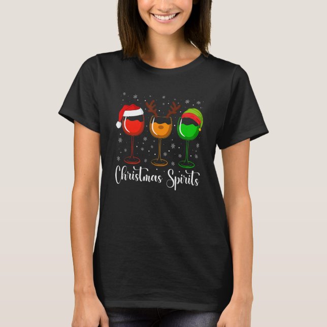 Glasses Of Wine Christmas Spirits Xmas Lights Elf  T Shirt (Framsida)