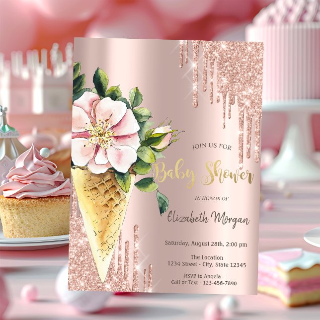 Glassgrädden Flower Ro Guld Sweets Baby Shower Inbjudningar (Skapare uppladdad)