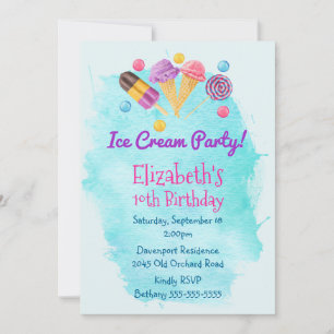 Glassig födelsedagsinbjudan för glassfest med klub inbjudningar