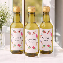 Glassig Rosa Poolparty med Isglasspinne   Vinetikett