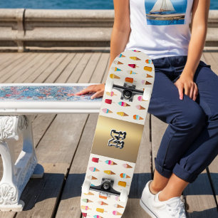 Glassigt monopoliskt retro kul på stranden mini skateboard bräda 18,5 cm