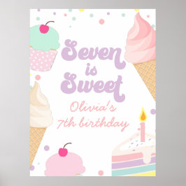 Glasskaka och tårtan Seven är söt 7-årsdag Poster