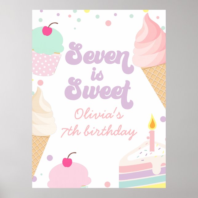 Glasskaka och tårtan Seven är söt 7-årsdag Poster (Framsidan)
