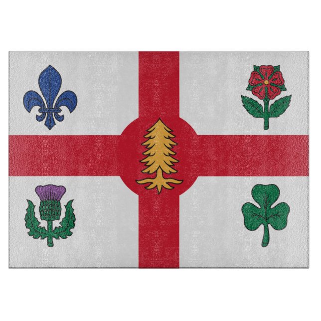 Glasskärbräda med Montréals flagga (Framsidan)