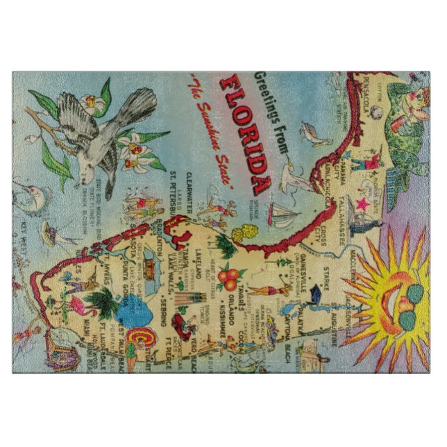 Glasskärning i Florida Karta 15"x11" (Framsidan)