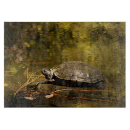 Glasskärning - Turtle on Log in Pond