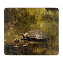 Glasskärning - Turtle on Log in Pond