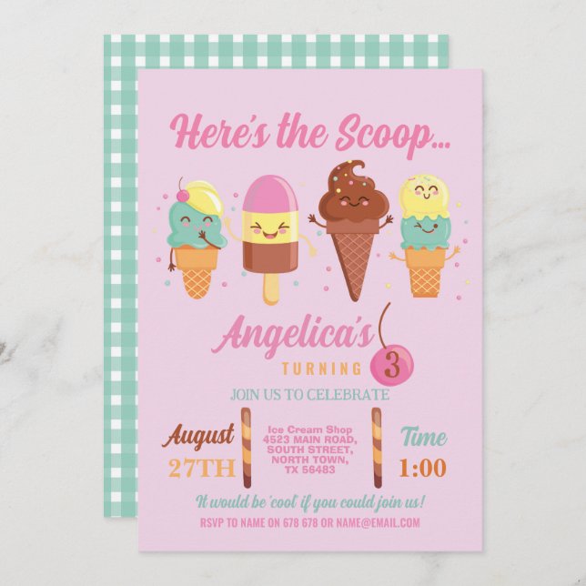 Glasskiosk för glass älskande tjejer inbjudningar (Fram/baksida)