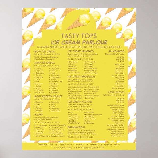 Glasskoner, Glassbar Meny Poster (Framsidan)