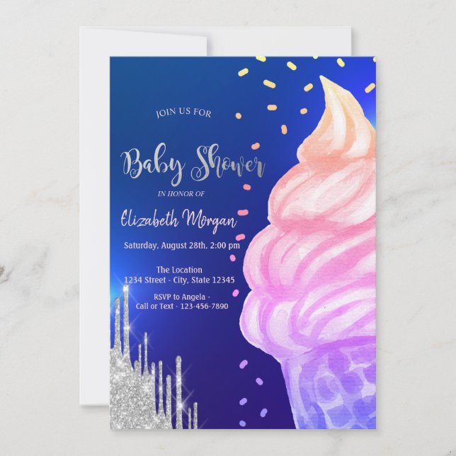 Glasskonfetti Royal Blå babystövel Inbjudningar (Framsida)
