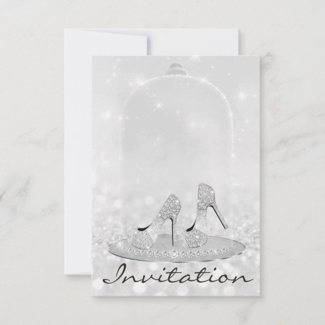 Glasskor av glitter Silver Diamond Heels Grått Lux Inbjudningar (Framsida)
