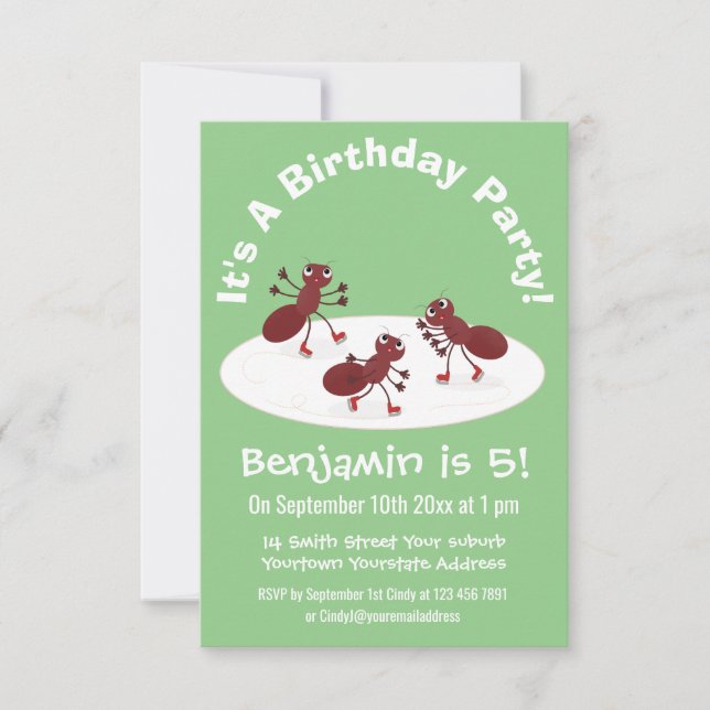 Glasskridskor, lycklig tecknad inbjudningar (Framsida)