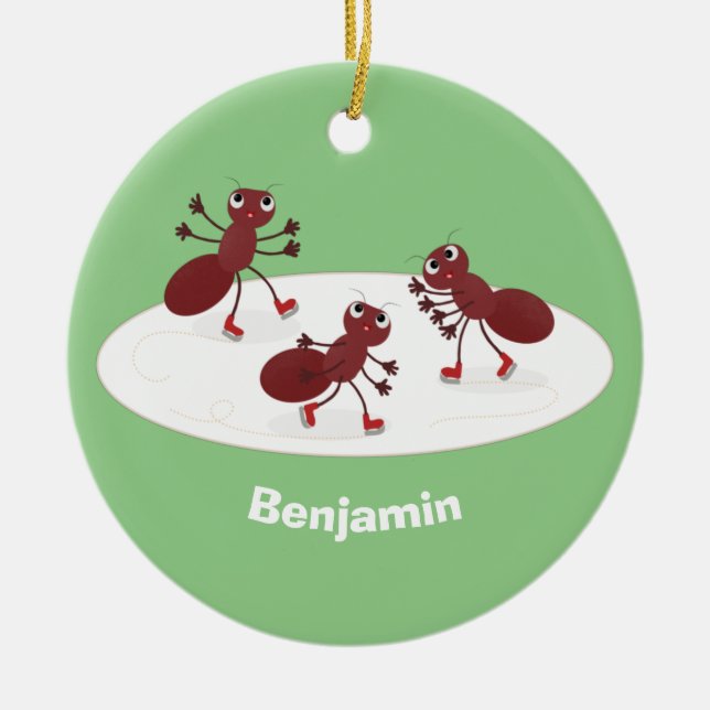 Glasskridskor, lycklig tecknad julgransprydnad keramik (Framsidan)