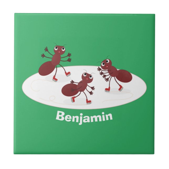 Glasskridskor, lycklig tecknad kakelplatta (Framsidan)