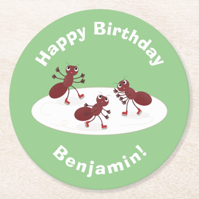 Glasskridskor, lycklig tecknad underlägg papper rund (Framsidan)